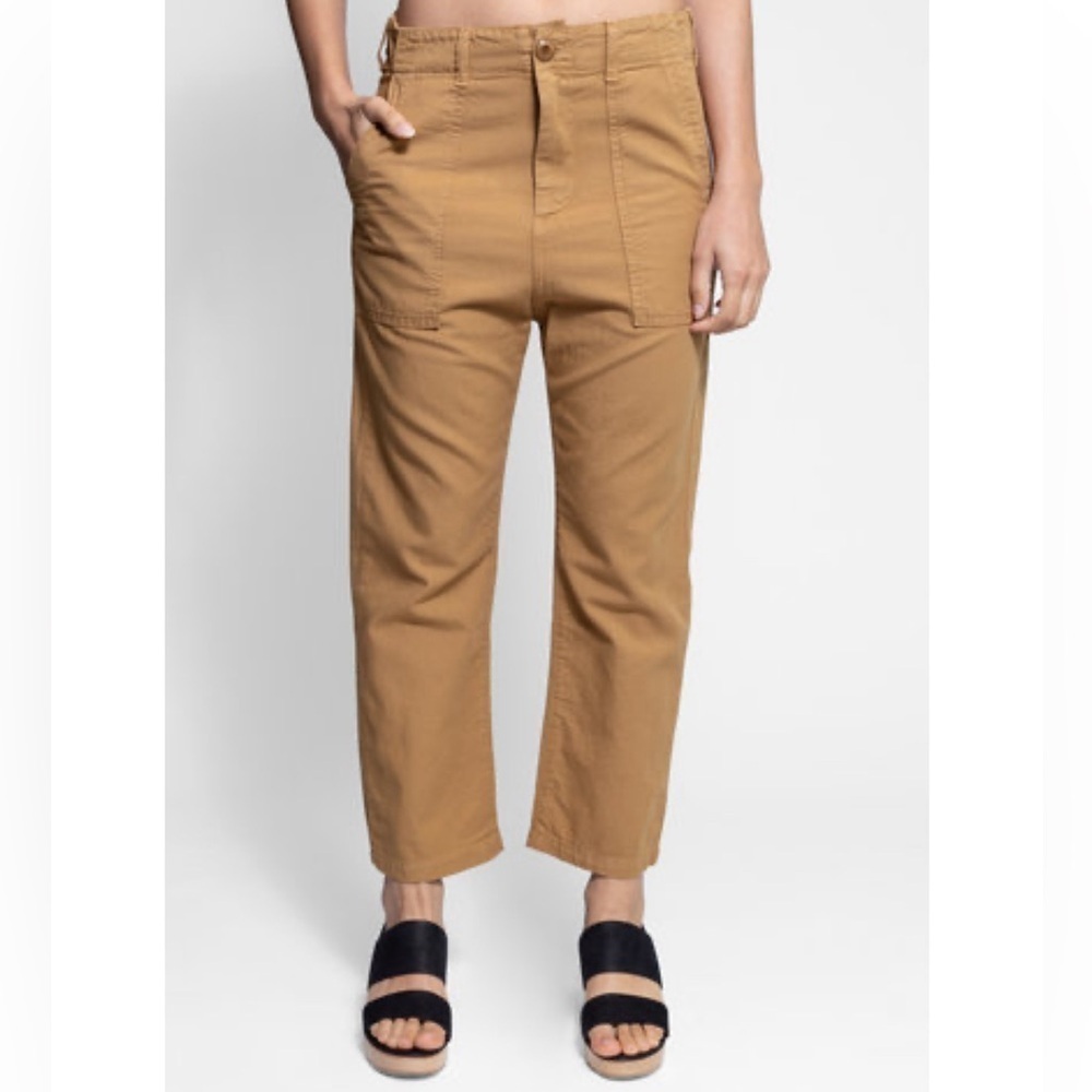 THE GREAT Yellow Cream Ranger Pant Size 27 Crop Button Soft Boho Comfy Trouser